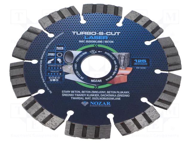 Cutting diamond wheel; Ø: 125mm; Holder: assembly hole; 22.23mm NOZAR DIAMANTWERKZEUGE NOZAR-PL6700051