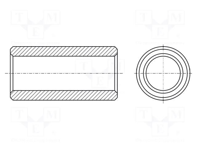 Spacer sleeve; 6mm; cylindrical; aluminium; Out.diam: 5mm HARWIN R30-6200614