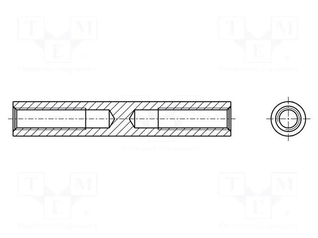 Screwed spacer sleeve; 4mm; Int.thread: M3; cylindrical; brass HARWIN R30-5000402