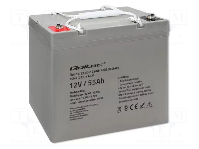 Re-battery: acid-lead; 12V; 55Ah; AGM; maintenance-free QOLTEC ACCU-HP55-12/Q