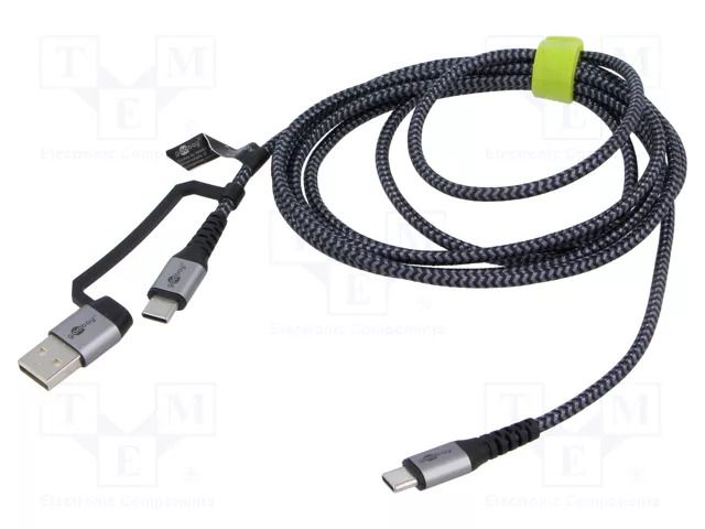 Cable; USB 2.0; USB A plug,USB C plug,both sides; 3m; black-grey GOOBAY GOOBAY-70279