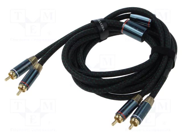 Cable; RCA plug x2,both sides; 5m; Plating: gold-plated; black VENTION BCUGJ