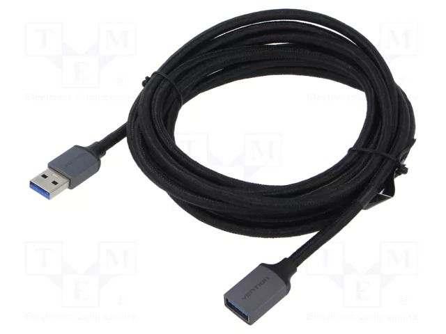 Cable; USB 3.0; USB A socket,USB A plug; nickel plated; 3m; black VENTION CBLHI