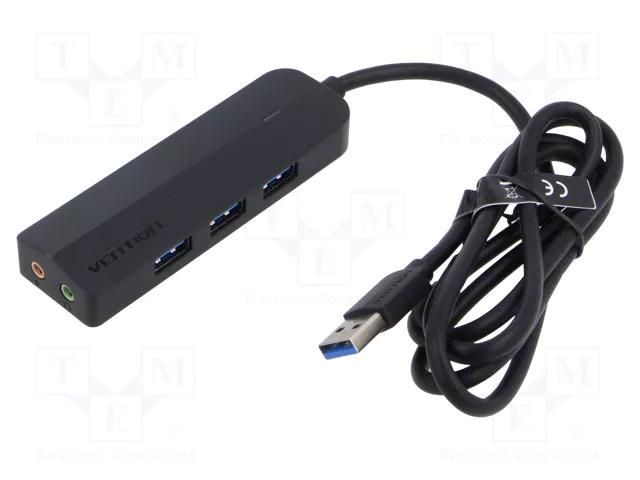 Hub USB; USB 3.0; PnP,LED status indicator; black; 1m; ABS VENTION CHIBF