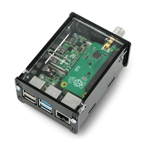 Case for Raspberry Pi 4B and TV HAT DVB-T tuner - black and transparent GRL-21013