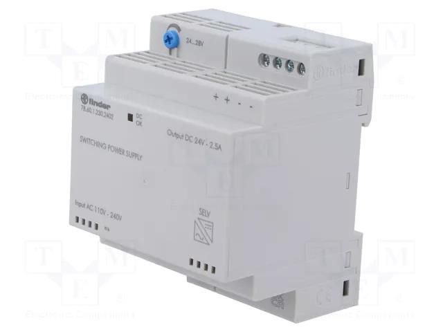 Power supply: switching; 60W; 24VDC; 2.8A; 88÷265VAC; 140÷370VDC FINDER 78.60.1.230.2402