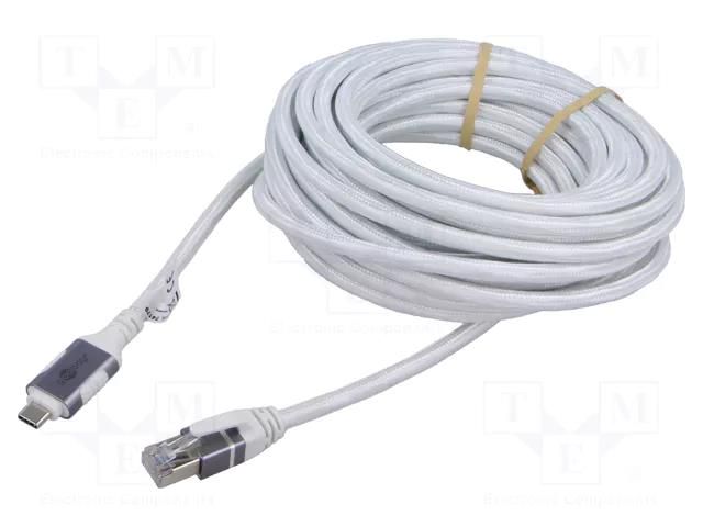 Cable; USB 3.1; RJ45 plug,USB C plug; nickel plated; 10m; white Goobay GOOBAY-74180