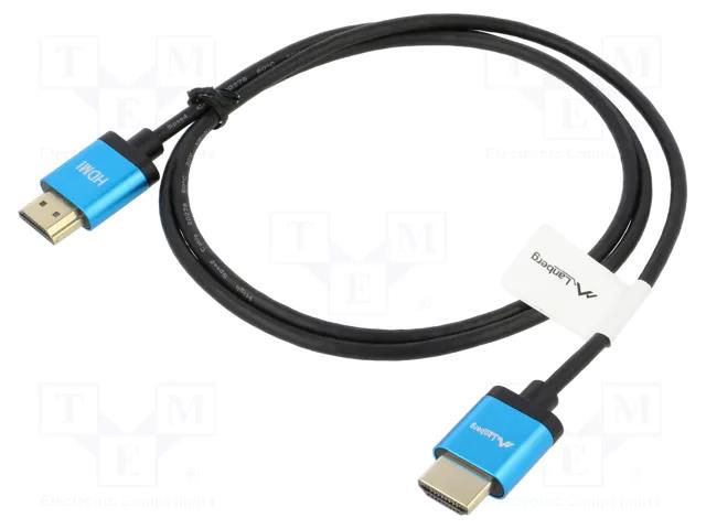 Cable; HDMI plug,both sides; PVC; Len: 1m; black; HDMI 2.0,slim LANBERG CA-HDMI22CU-0010BK