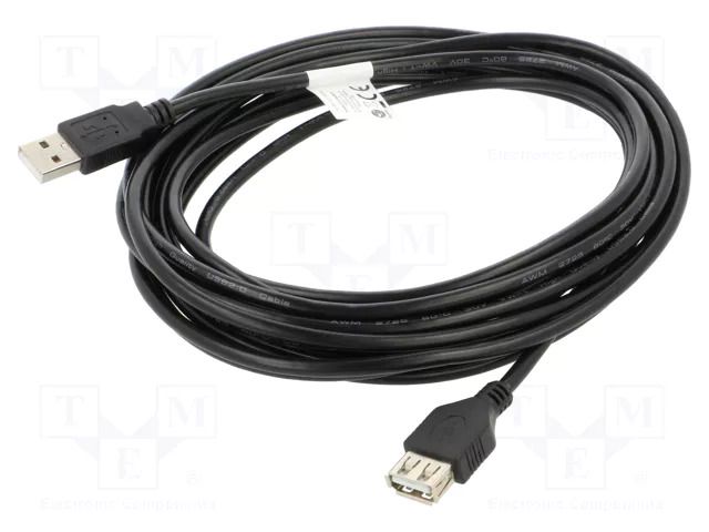 Cable; USB 2.0; USB A socket,USB A plug; gold-plated; 5m; black LANBERG CA-USBE10CC-0050BK