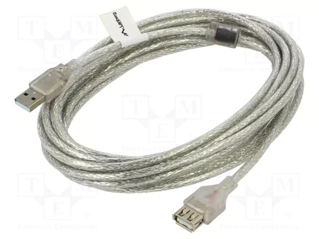 Cable; USB 2.0; USB A socket,USB A plug; gold-plated; 5m; Cu; PVC LANBERG CA-USBE12CC-0050TR