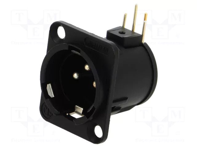 Connector: XLR; socket; male; PIN: 3; angled 90°; THT; black; 6A NEUTRIK NTR-NC3MD-H-BAG