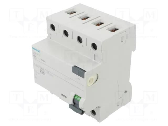 RCD breaker; Inom: 63A; Ires: 30mA; Poles: 3+N; 230/400VAC; IP20 SIEMENS 5SV3346-6