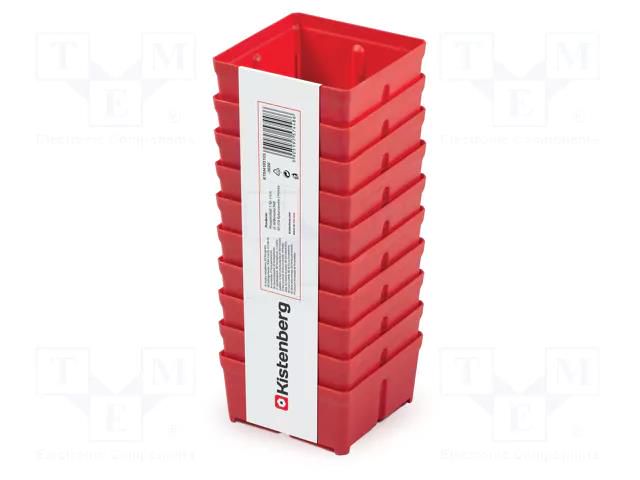 Container: cuvette; red; low; 105x105x50mm; 10pcs; TAGER BOX KISTENBERG KTBM1111-3020