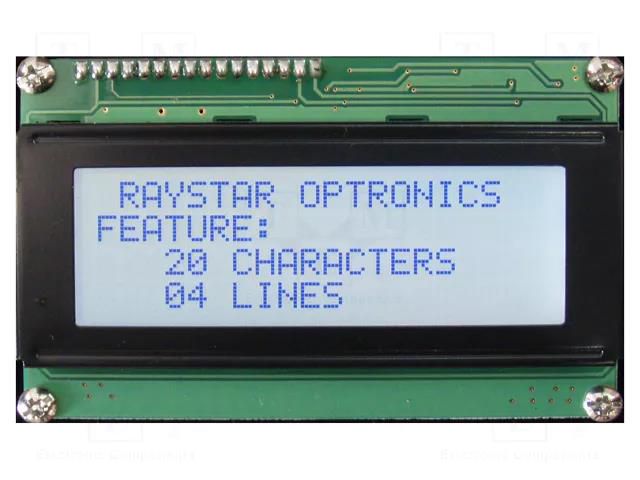 Display: LCD; alphanumeric; STN Positive; 20x4; grey; 98x60x13.6mm RAYSTAR OPTRONICS RC2004A-GHW-ESV