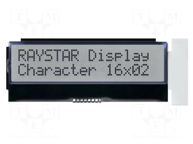 Display: LCD; alphanumeric; COG,FSTN Positive; 16x2; LED; PIN: 8 RAYSTAR OPTRONICS RX1602A4-FHW-TS