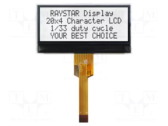 Display: LCD; alphanumeric; COG,FSTN Positive; 20x4; LED; PIN: 12 RAYSTAR OPTRONICS RX2004C-FHW