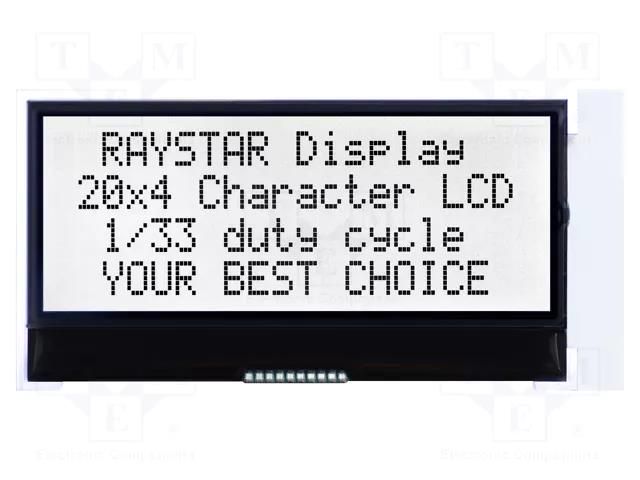 Display: LCD; alphanumeric; COG,FSTN Positive; 20x4; LED; PIN: 10 RAYSTAR OPTRONICS RX2004B-FHW