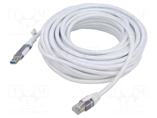 Cable; USB 3.0; RJ45 plug,USB A plug; nickel plated; 10m; white Goobay GOOBAY-74163