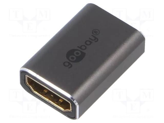 Adapter; HDMI socket,both sides; HDCP 2.2; silver; aluminium Goobay GOOBAY-72008