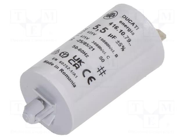 Capacitor: polypropylene; motors, run; 5.5uF; 400VAC; Ø32x55mm DUCATI ENERGIA 4.16.10.79.72