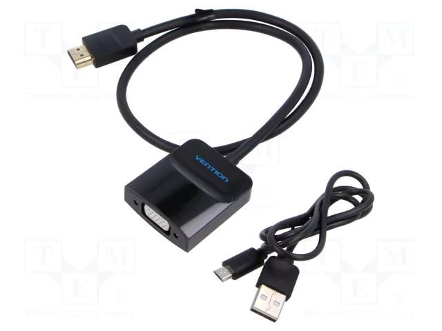 Converter; HDMI plug,Jack 3.5mm socket,VGA female; 0.5m; black VENTION 42451