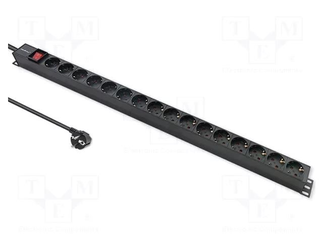 Plug socket strip: protective; Sockets: 16; 250VAC; 16A; black QOLTEC QS-54605