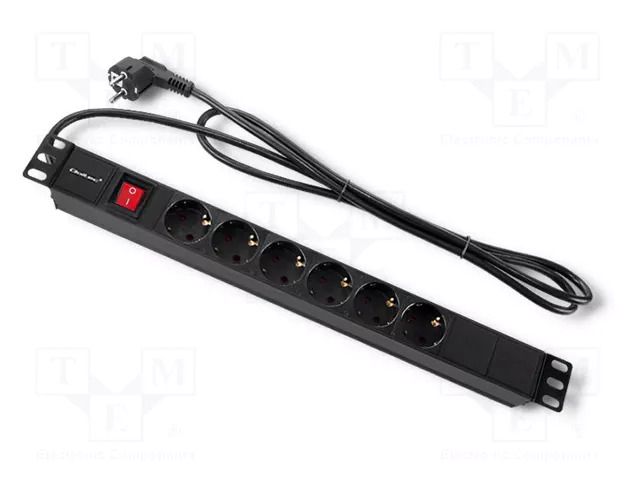 Plug socket strip: protective; Sockets: 6; 250VAC; 16A; black QOLTEC QS-54468