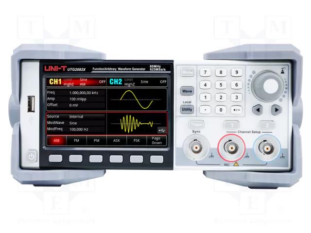 Generator: arbitrary, function; 80MHz; 480x272; Ch: 2; 100÷240VAC UNI-T UTG2082X