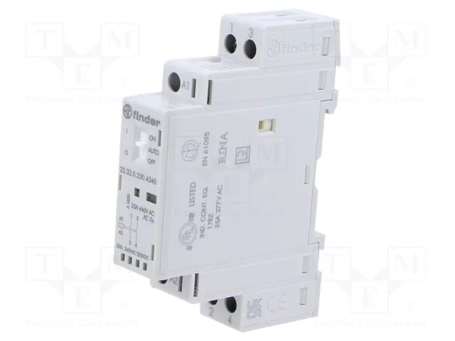Contactor: 2-pole installation; 25A; 230VAC,230VDC; NO x2; IP20 FINDER 22.32.0.230.4340