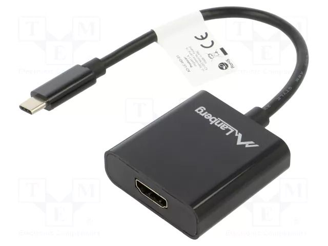 Adapter; USB 3.1; HDMI socket,USB C plug; nickel plated; 0.15m LANBERG AD-UC-HD-01