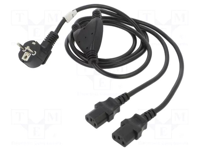 Cable; CEE 7/7 (E/F) plug angled,IEC C13 female x2; PVC; Len: 2m LANBERG CA-C13C13CC-0018BK
