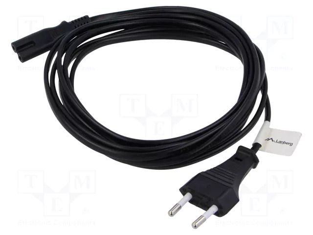 Cable; CEE 7/16 (C) plug,IEC C7 female; PVC; Len: 3m; black LANBERG CA-C7CA10CC-0030BK