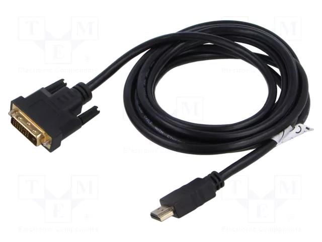 Cable; DVI-D (24+1) plug,HDMI plug; 3m; black; dual link; 28AWG LANBERG CA-HDDV20CU-0030BK