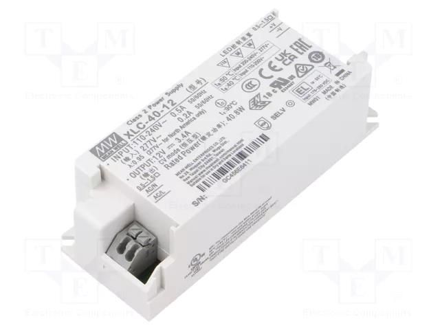 Power supply: switching; LED; 40W; 12VDC; 0÷3.4A; 100÷305VAC; OUT: 1 MEAN WELL XLC-40-12