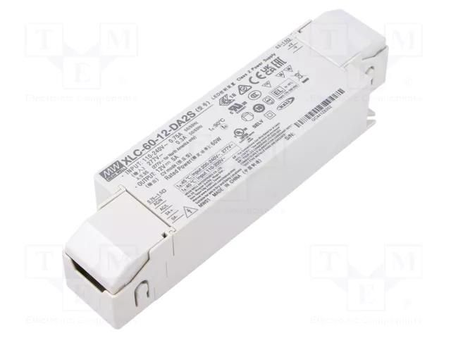 Power supply: switching; LED; 60W; 12VDC; 0÷5A; 155÷400VDC; XLC-60 MEAN WELL XLC-60-12-DA2S