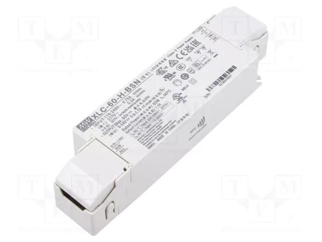 Power supply: switching; LED; 60W; 9÷54VDC; 900mA÷1.7A; 155÷400VDC MEAN WELL XLC-60-H-BSN