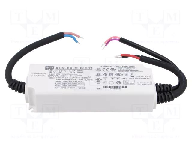 Power supply: switching; LED; 60W; 9÷54VDC; 900mA÷1.7A; 110÷305VAC MEAN WELL XLN-60-H-B