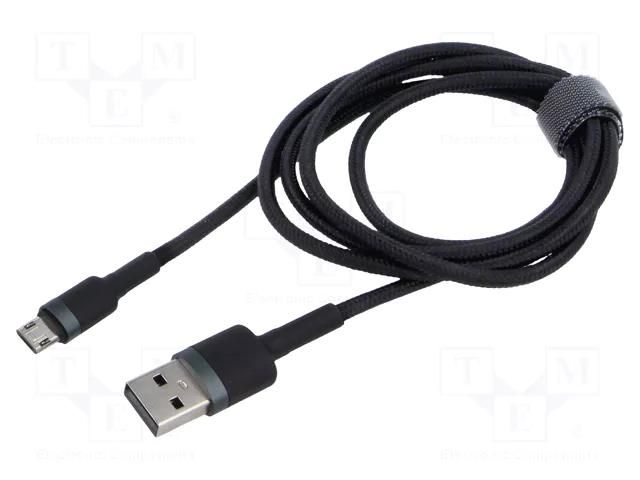 Cable; High Speed,USB 2.0; 1m; black; textile; 2.4A BASEUS CAMKLF-BG1