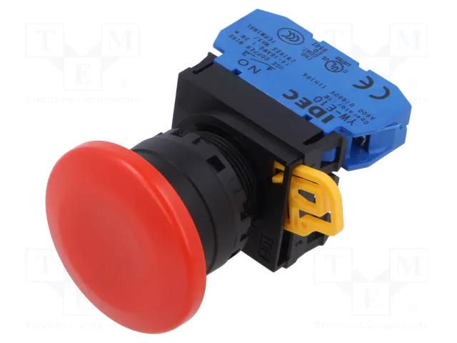 Switch: push-button; 22mm; Stabl.pos: 2; NO; red; none; IP65; YW IDEC YW1B-A4E10R