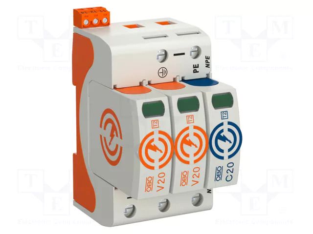 Surge arrester; Type 2; Poles: 2+NPE; 20kA; 280VAC; -40÷80°C; IP20 OBO BETTERMANN OBO-5095332