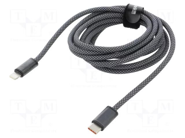 Cable; Apple Lightning plug,USB C plug; 2m; grey; textile; 20W BASEUS CALD000116