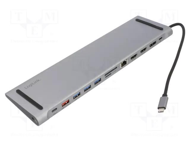 Hub USB; DisplayPort 1.0,HDMI 2.0,USB 3.2; grey; 0.15m LOGILINK UA0411