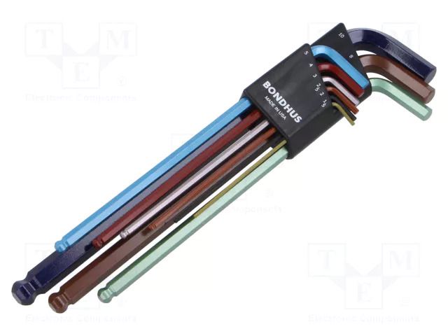 Wrench-set; hex key,spherical; ProTanium®,steel; long; 9pcs. BONDHUS BONDHUS-69699