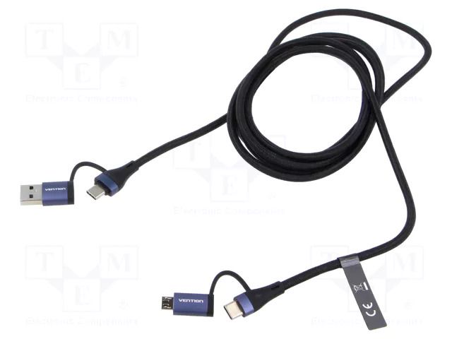 Cable; USB 2.0; USB A plug,USB B micro plug,USB C plug x2; 2m VENTION CTLLH