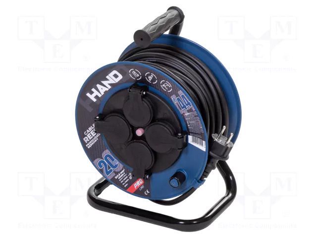 Extension lead; 3x1.5mm2; reel,Schuko; Sockets: 4; rubber; black PLASTROL W-96300
