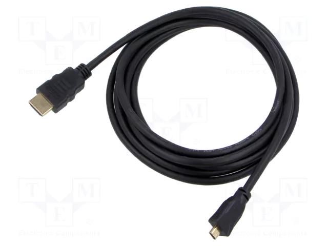 Cable; HDMI plug,micro HDMI plug; PVC; Len: 3m; black; Core: CCS Goobay GOOBAY-74434