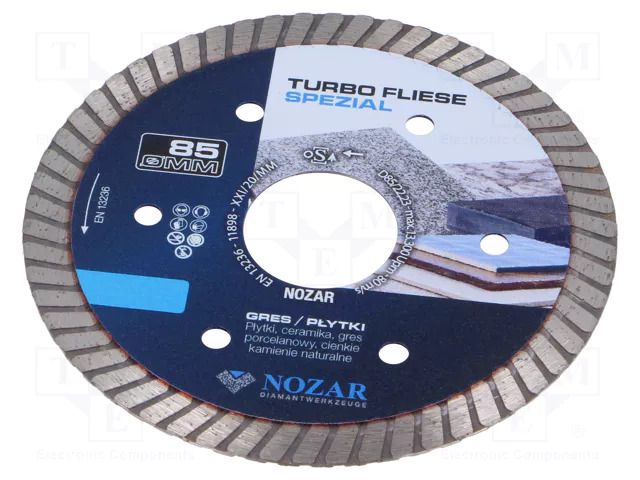 Cutting diamond wheel; Ø: 85mm; Holder: assembly hole; 22.23mm NOZAR DIAMANTWERKZEUGE NOZAR-PL6720115