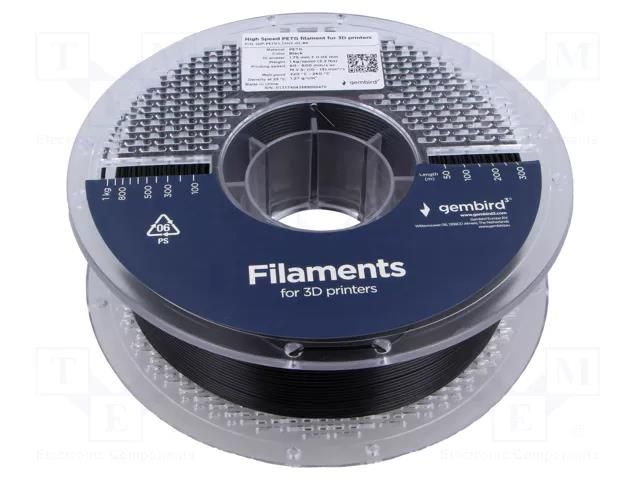 Filament: PET-G; 1.75mm; black; 220÷260°C; 1kg; High Speed GEMBIRD 3DP-PETG1.75HY01BK
