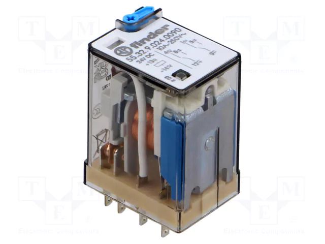 Relay: electromagnetic; DPDT; 24VDC; Icontacts max: 10A; socket FINDER 55.32.9.024.0090