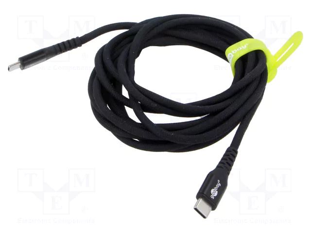 Cable; USB 2.0; USB C plug,both sides; 3m; black; silicone; 60W; 3A GOOBAY GOOBAY-73955